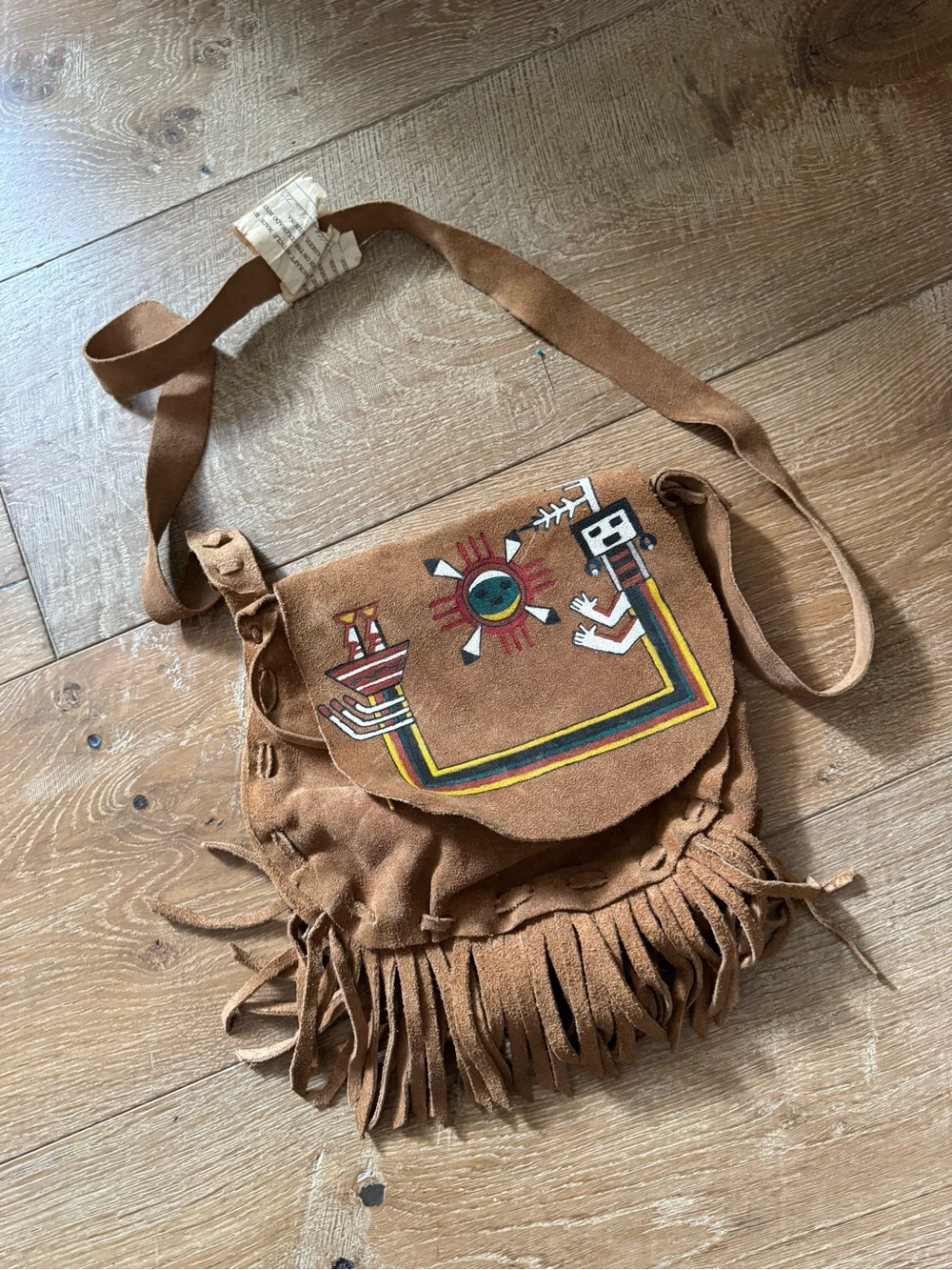 Handmade Native American Tribal Tan Suede Crossbody with Fringe